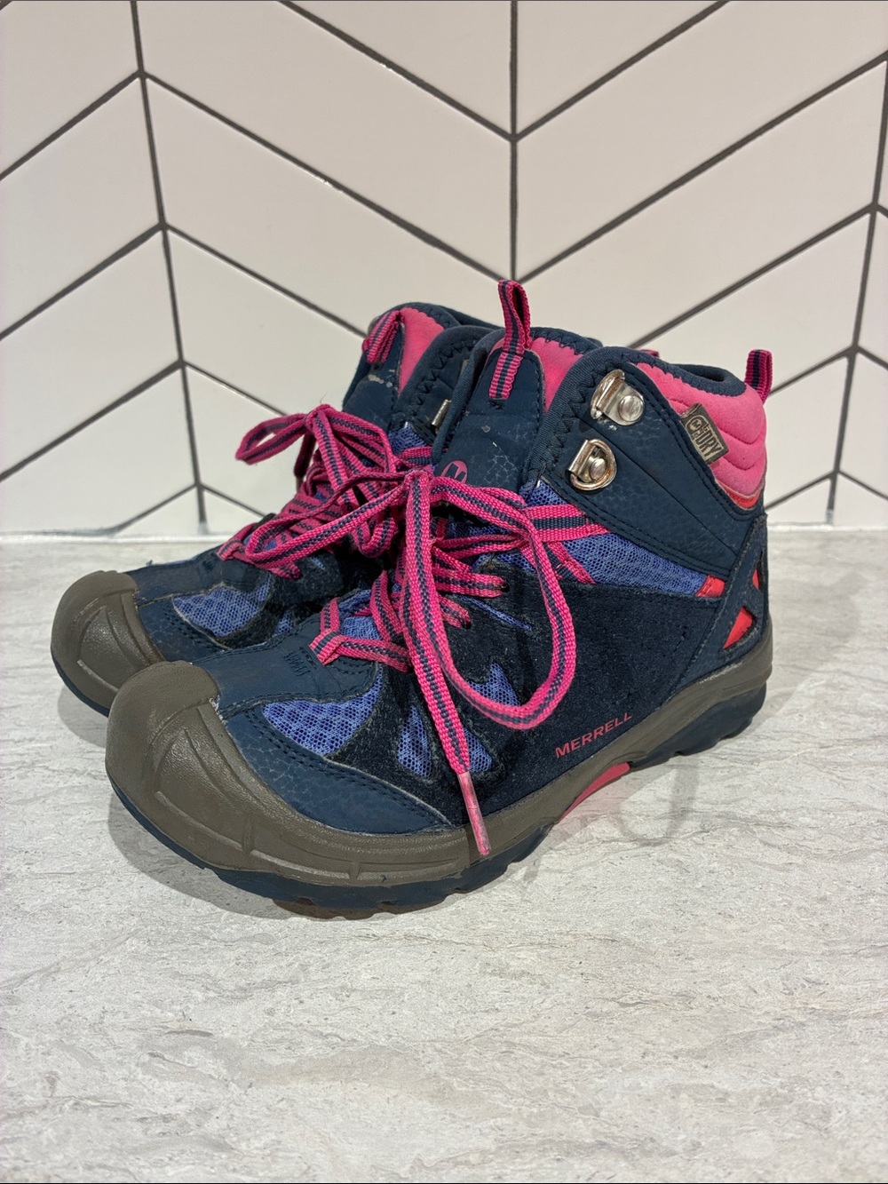Merrell (1) Kids' Navy and Pink Waterproof Hiking Boots